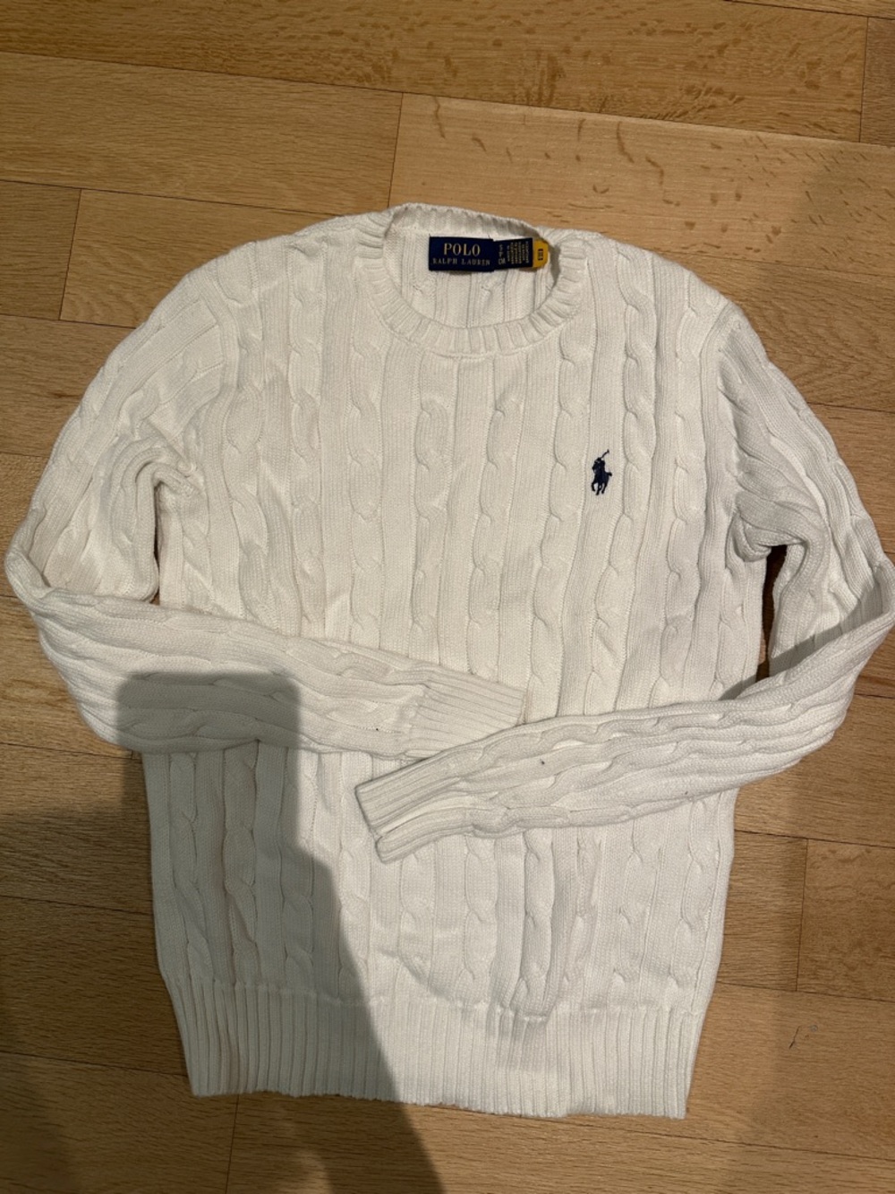 Polo by Ralph Lauren women’s White Cable Crewneck Sweater with Navy Pony